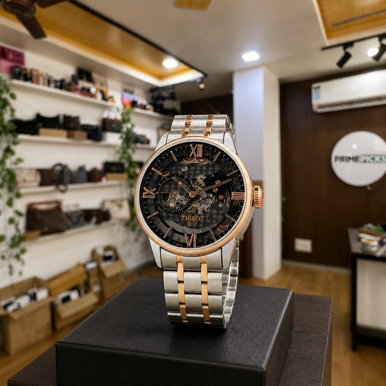 Tissot two-tone skeleton automatic watch in Primepicks showroom