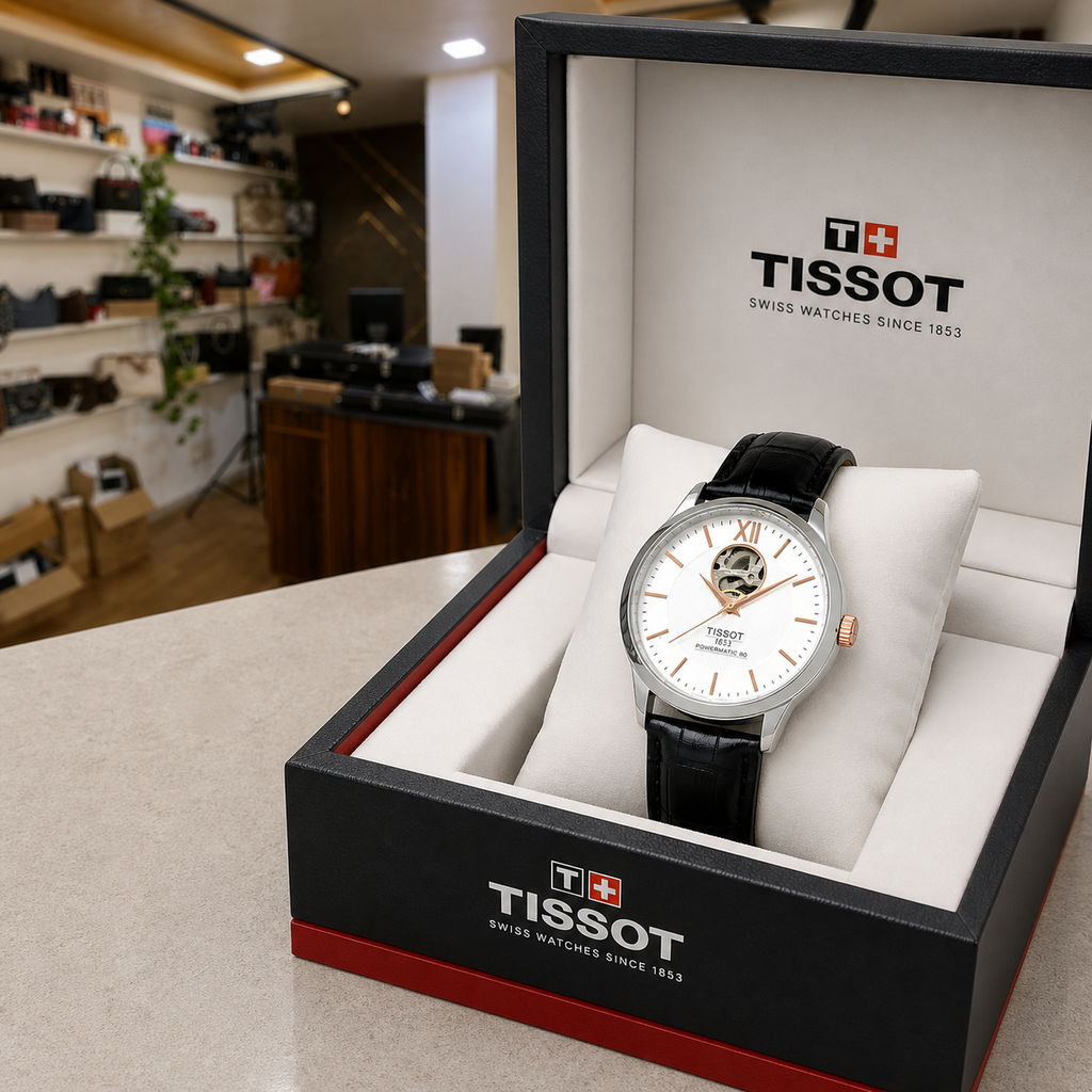 Tissot Tradition Powermatic 80 watch and presentation box in Primepicks showroom