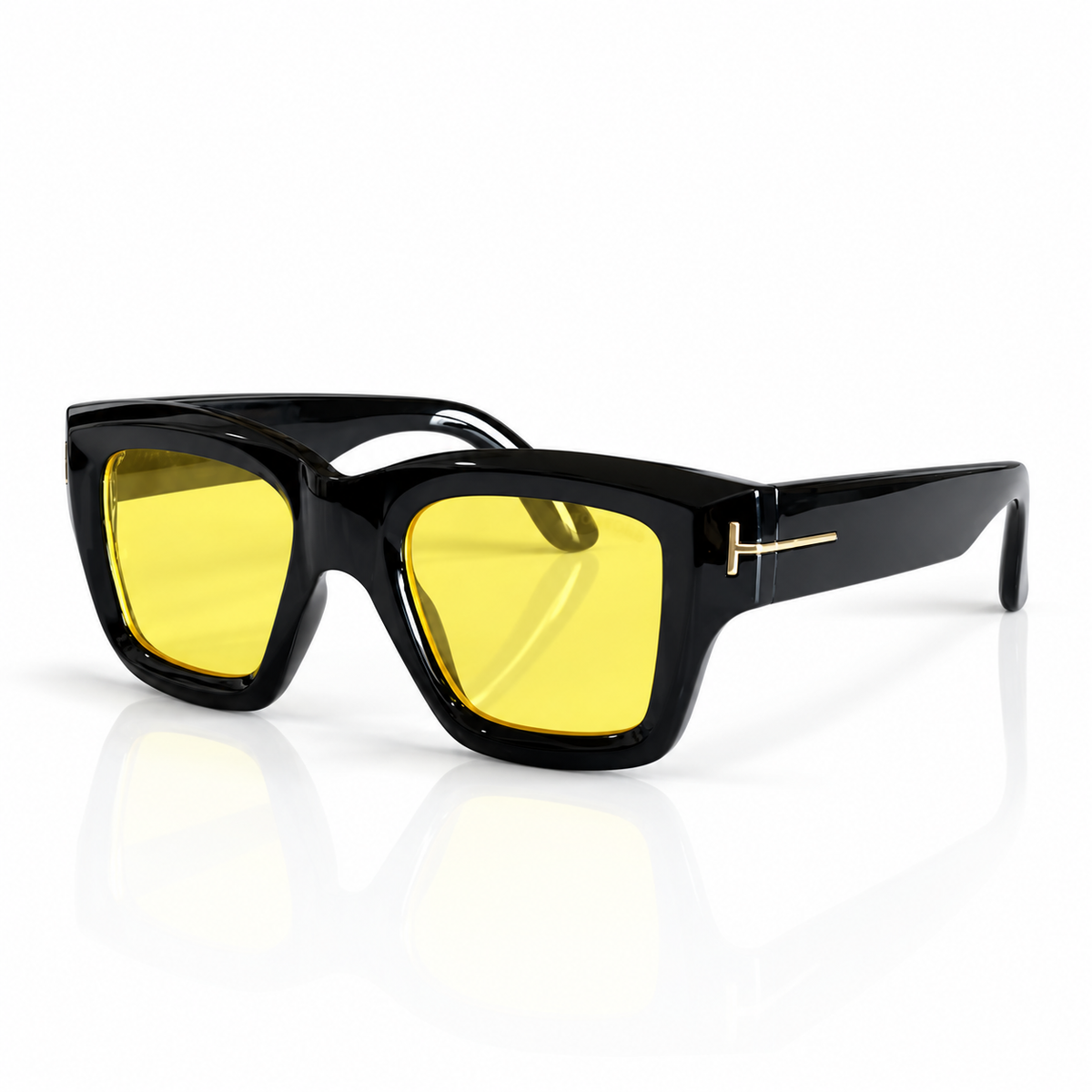 Tom Ford - Bold Square Yellow Lens - Sunglasses on white background