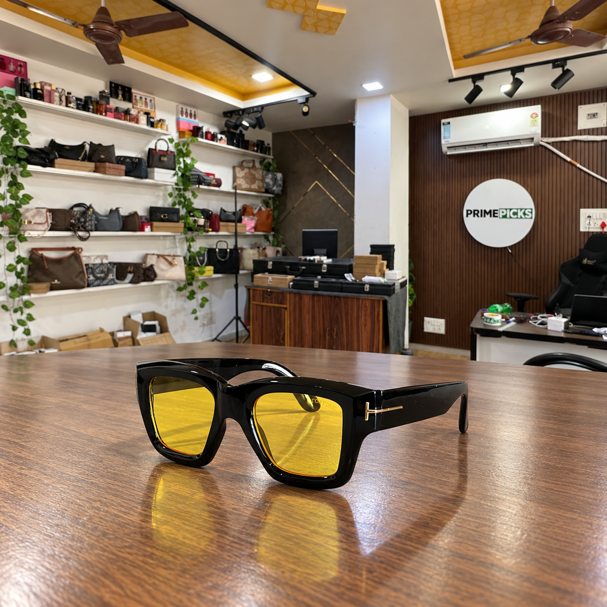 Tom Ford - Bold Square Yellow Lens - Sunglasses office-front view