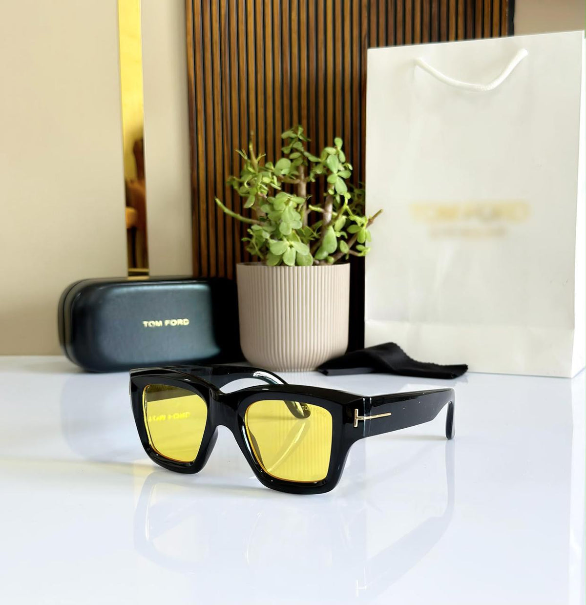 Tom Ford - Bold Square Yellow Lens - Sunglasses with supplied box