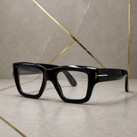 Tom Ford unisex angular square eyewear in Glossy Black / Clear Lens, hero three-quarter view
