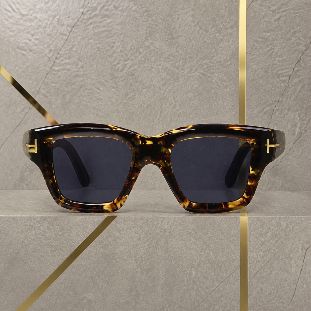 Tom Ford unisex angular square eyewear in Dark Tortoiseshell / Smoke Lens, front view