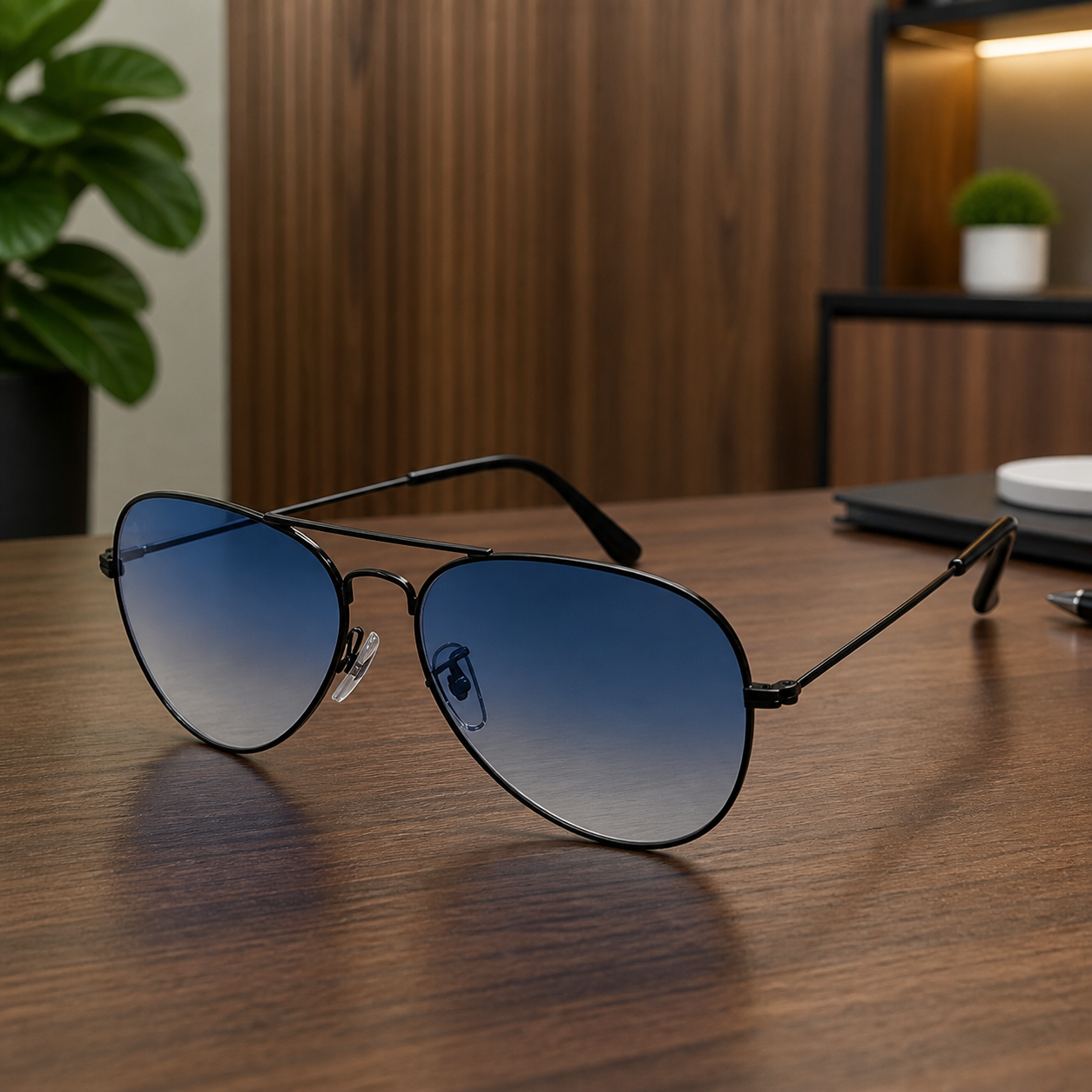 Ray-Ban unisex metal aviator sunglasses Black / Dark Blue - office lifestyle