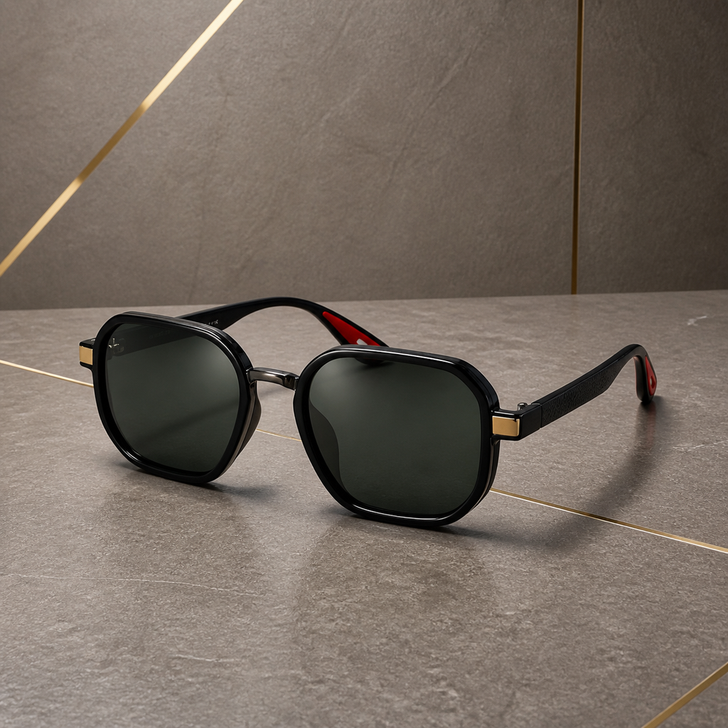 Ray-Ban unisex sport square sunglasses in black and dark green, hero view