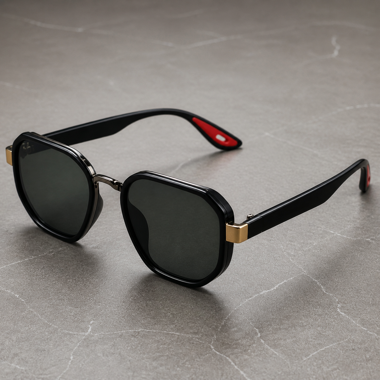 Ray-Ban unisex sport square sunglasses in black and dark green, temple detail