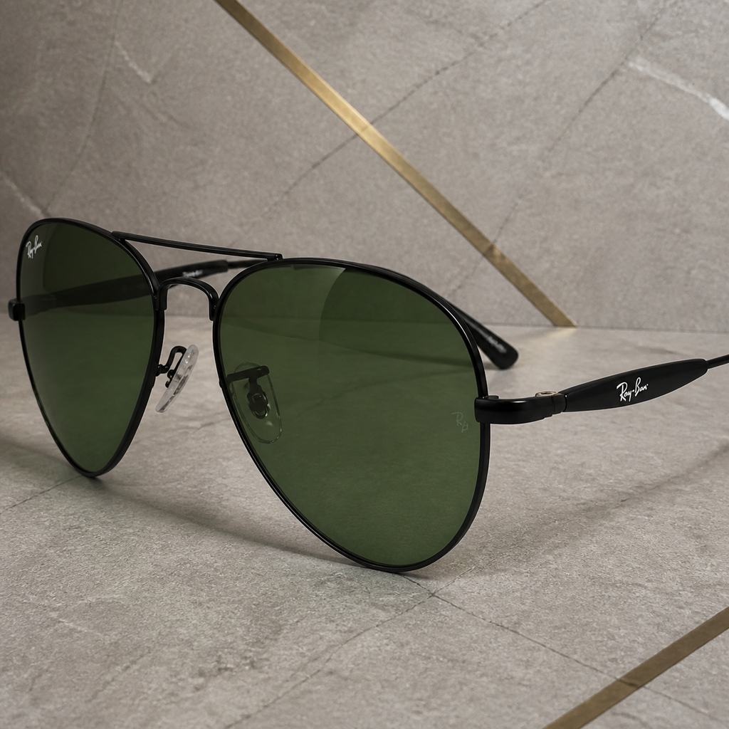 Ray-Ban 3517 Black / Green aviator sunglasses - temple detail