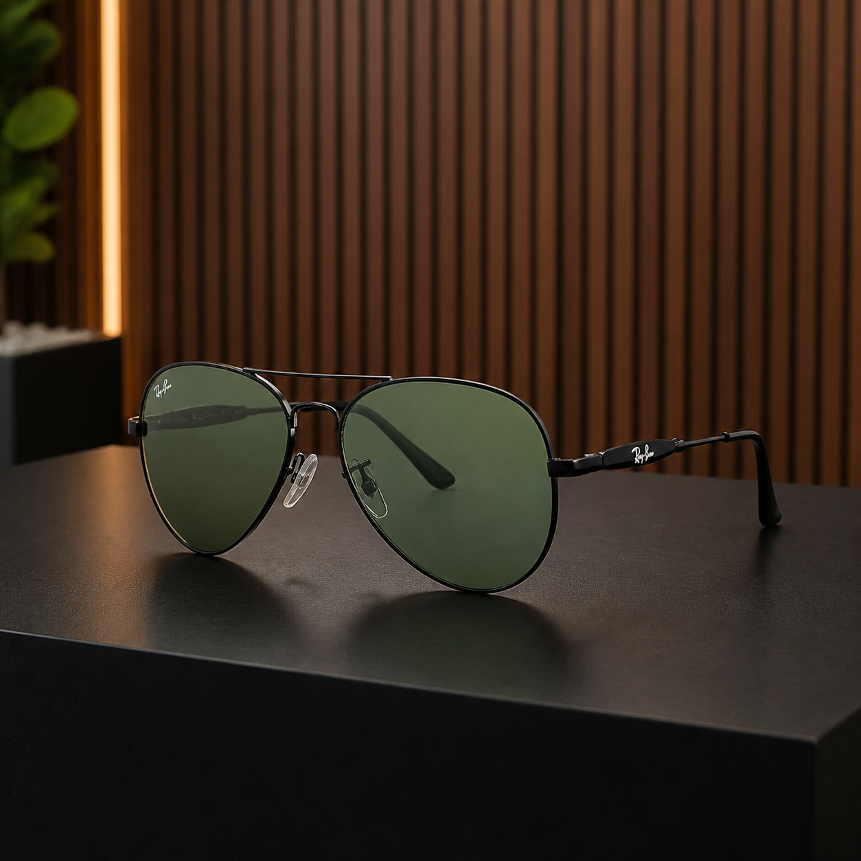 Ray-Ban 3517 Black / Green aviator sunglasses - office lifestyle