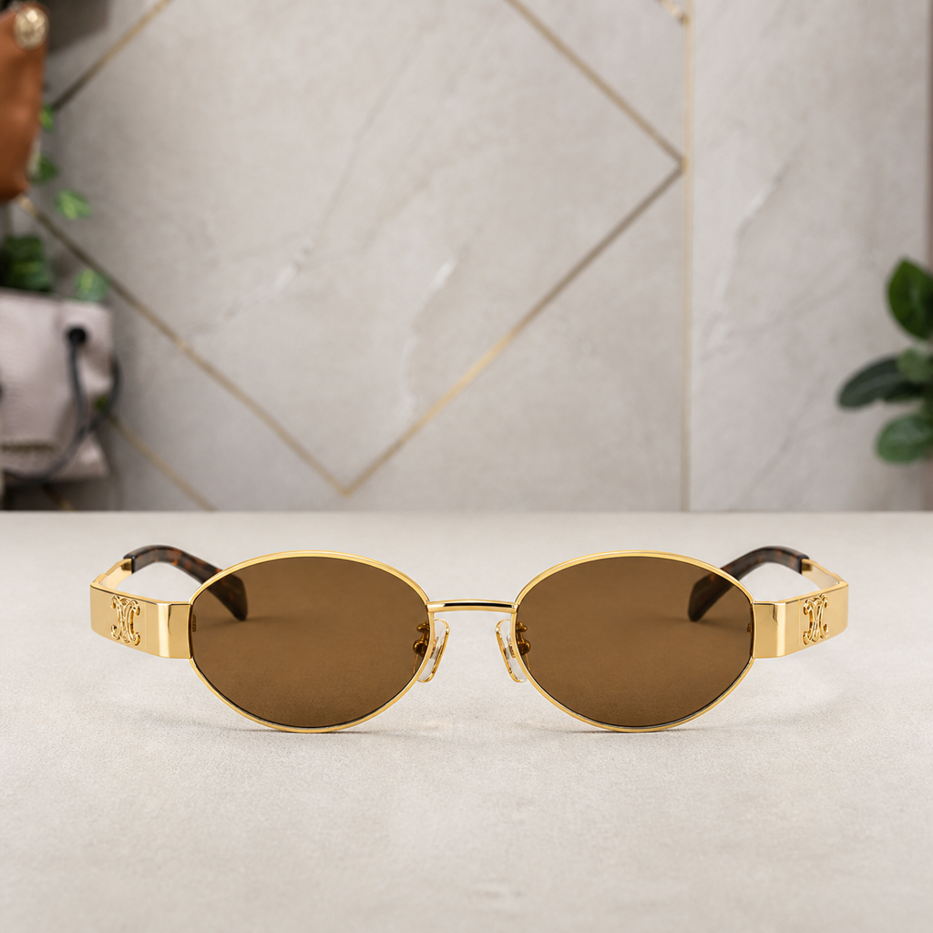 Celine gold-tone oval sunglasses with brown lenses, front view