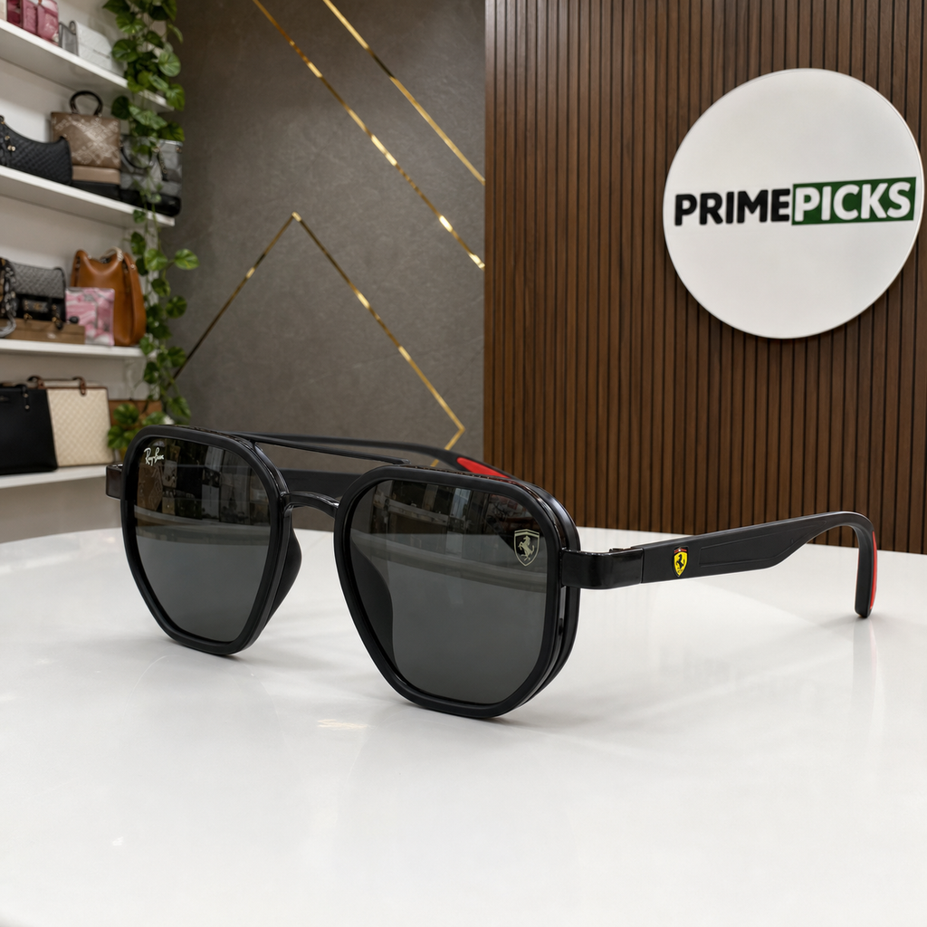 Ray-Ban Ferrari matte black and dark smoke square aviator sunglasses - alternate angle