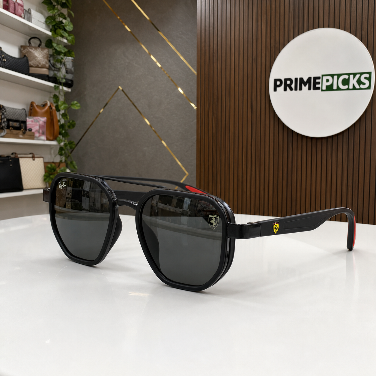 Ray-Ban Ferrari matte black and dark smoke square aviator sunglasses - alternate angle