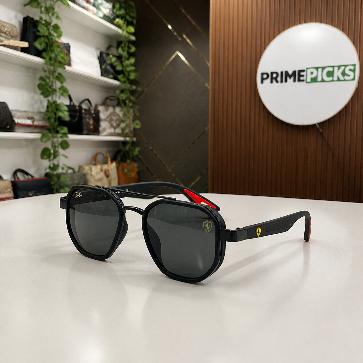 Ray-Ban Ferrari matte black and dark smoke square aviator sunglasses - additional product view
