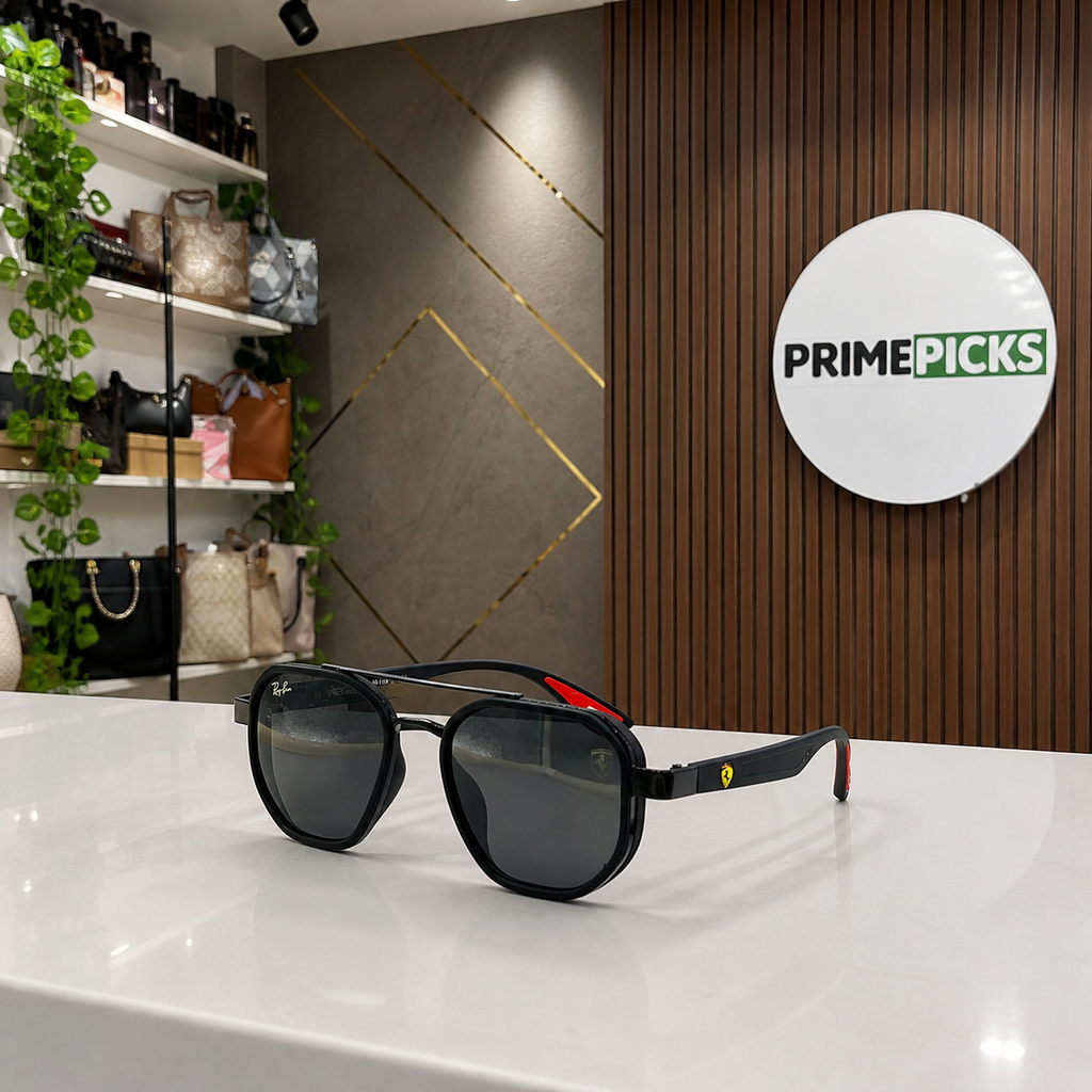 Ray-Ban Ferrari matte black and dark smoke square aviator sunglasses - office lifestyle