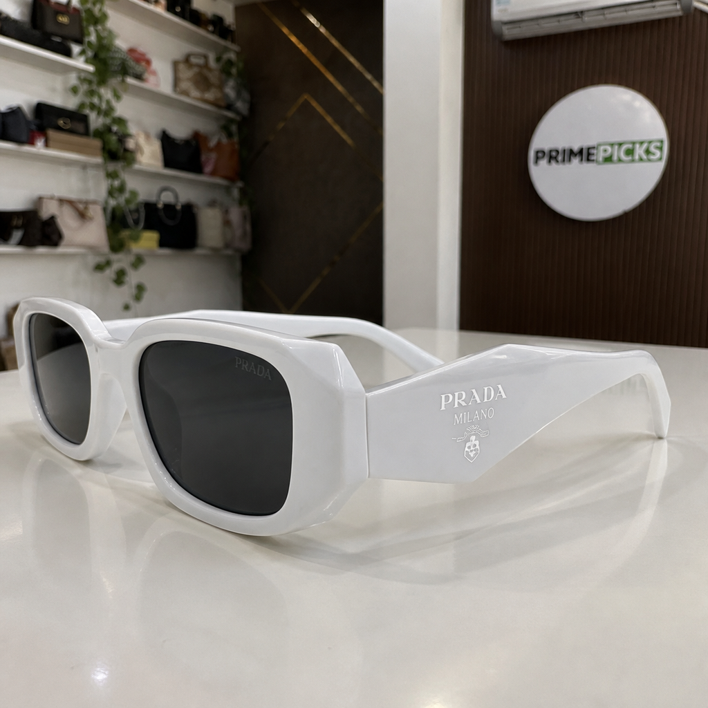 Prada White and Dark Smoke sunglasses - temple detail