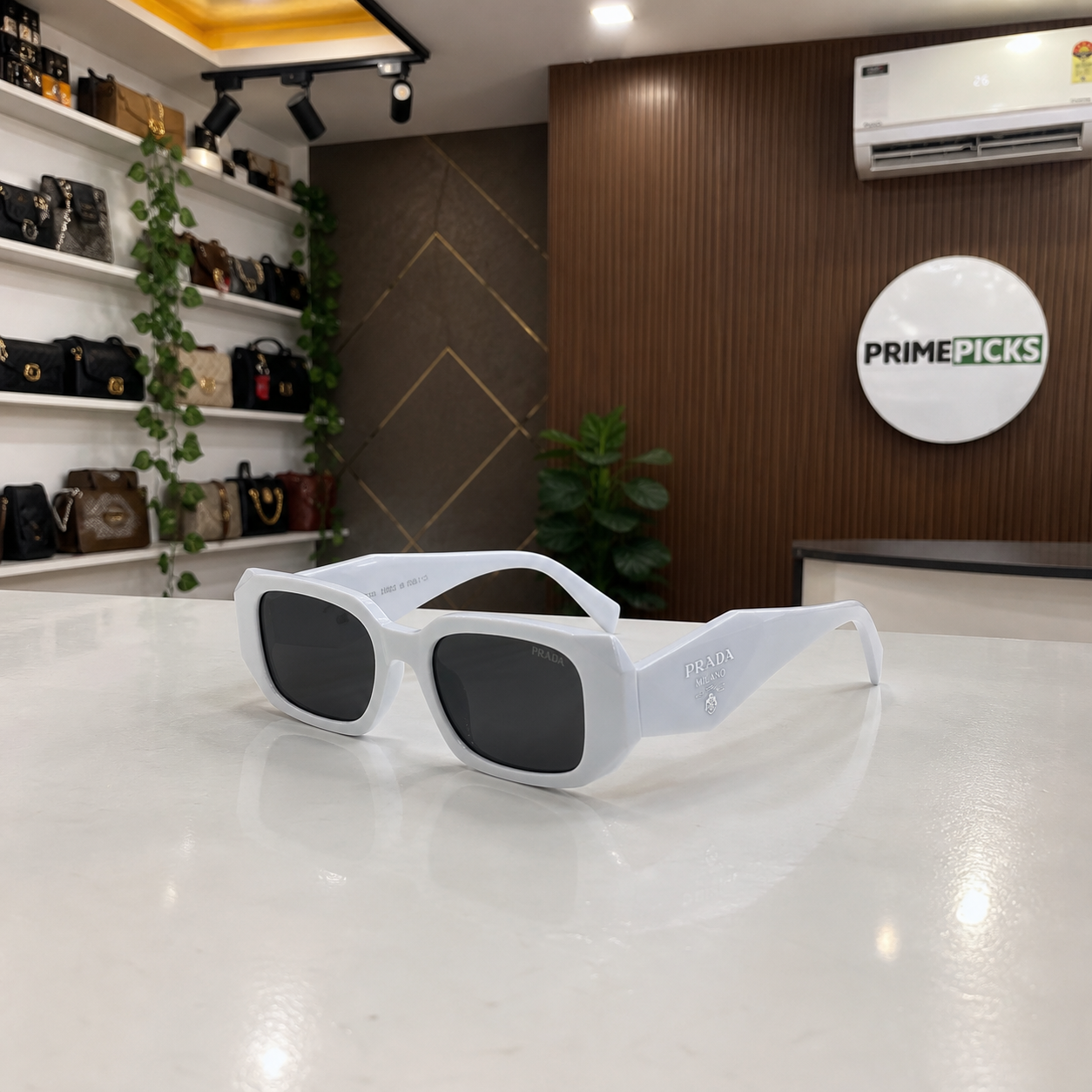 Prada White and Dark Smoke sunglasses - office lifestyle
