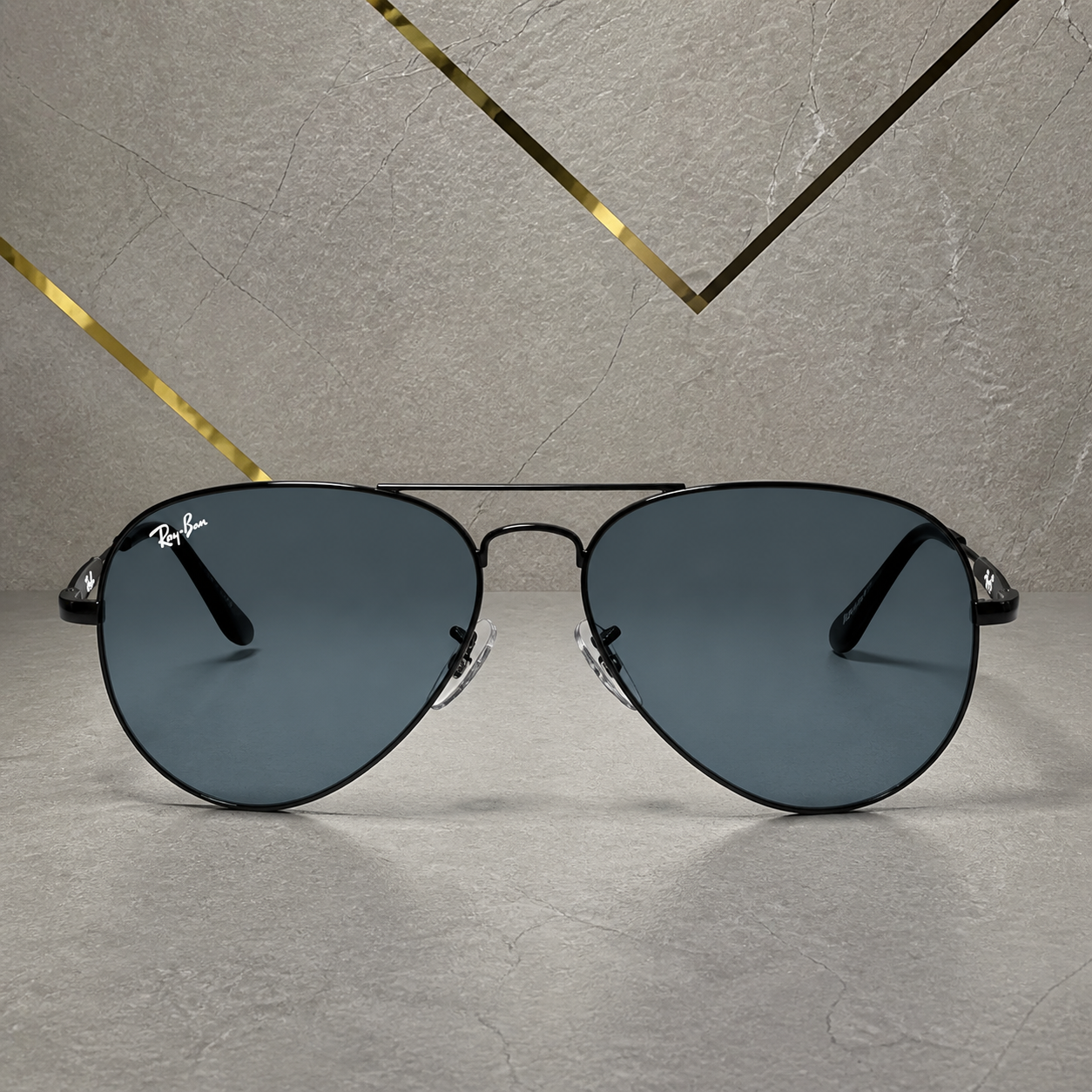 Ray-Ban 3517 Black / Blue-Grey aviator sunglasses - front hero view