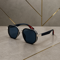 Ray-Ban unisex sport square sunglasses in black and silver-tone with dark blue lenses, hero view