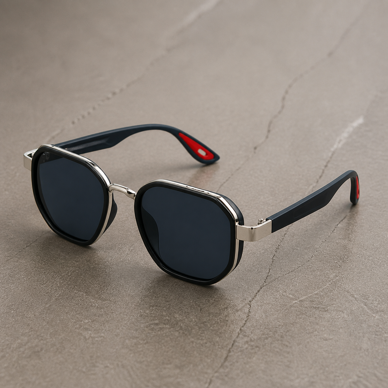 Ray-Ban unisex sport square sunglasses in black and silver-tone with dark blue lenses, alternate view