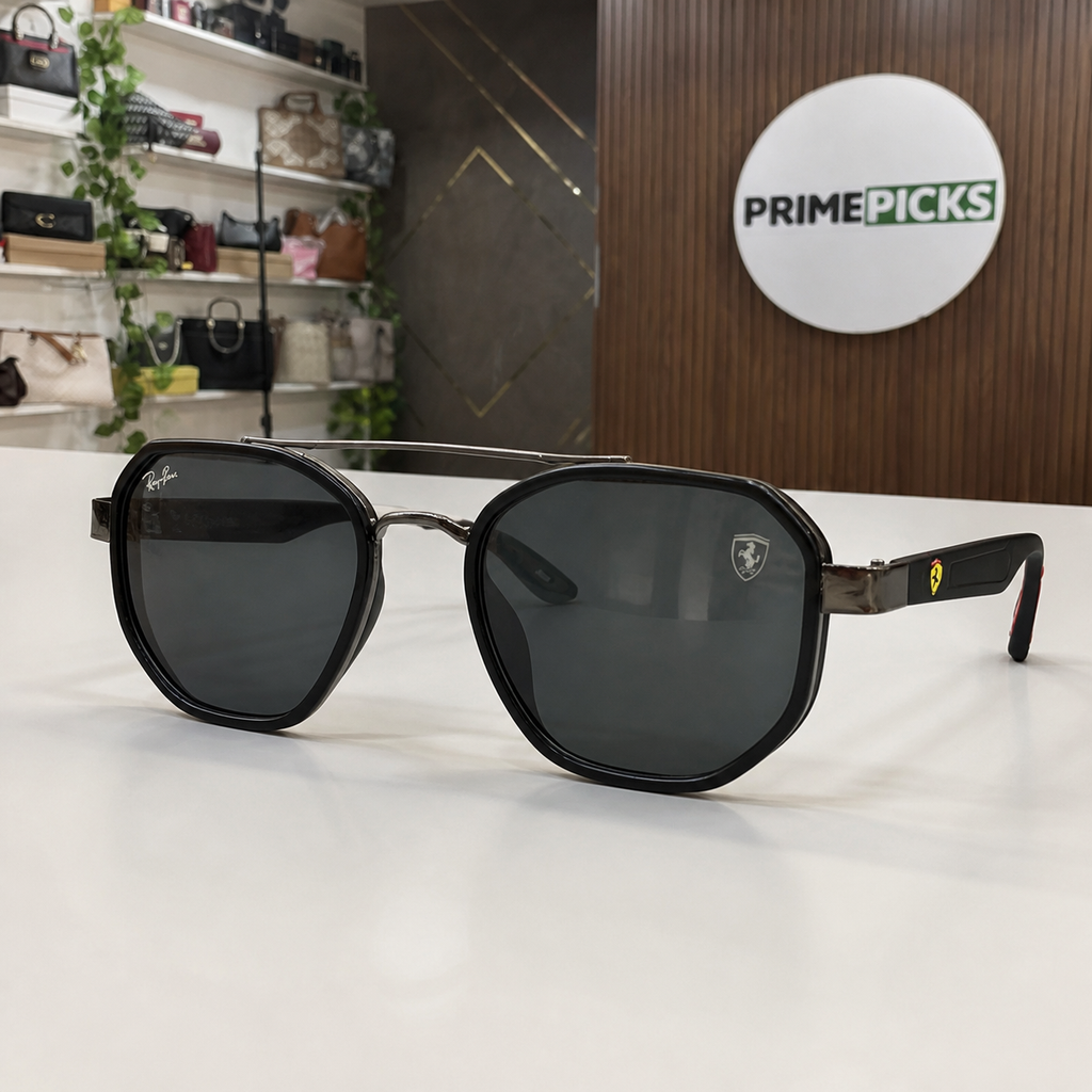 Ray-Ban Ferrari gloss black gunmetal and dark smoke square aviator sunglasses - front hero view
