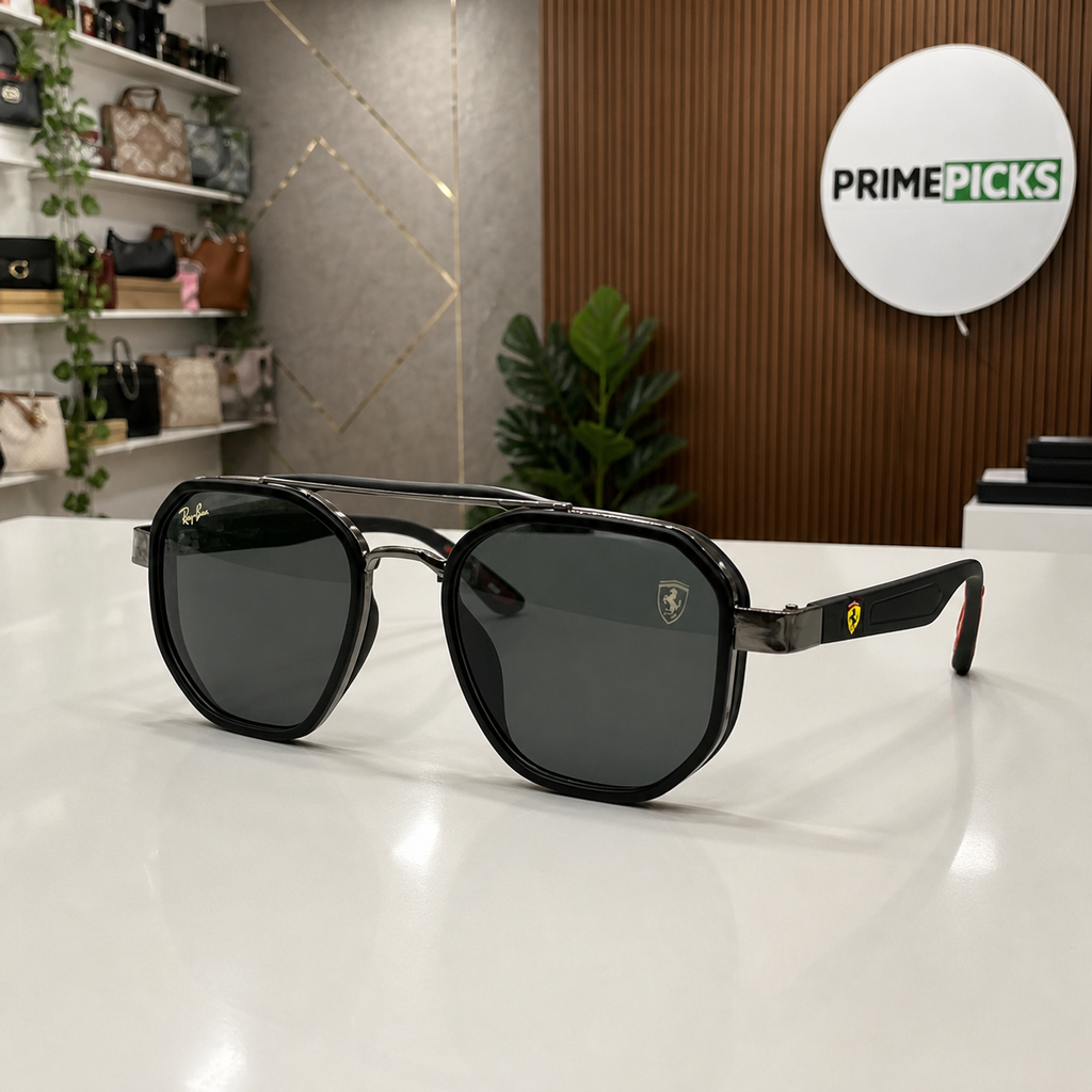 Ray-Ban Ferrari gloss black gunmetal and dark smoke square aviator sunglasses - alternate angle