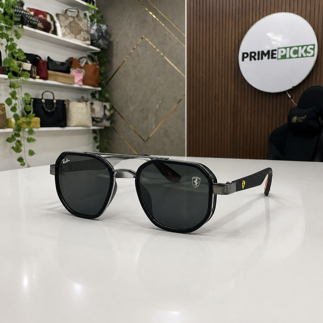 Ray-Ban Ferrari gloss black gunmetal and dark smoke square aviator sunglasses - additional product view