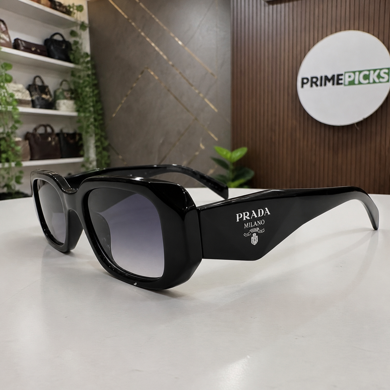 Prada Gloss Black and Smoke Gradient sunglasses - temple detail