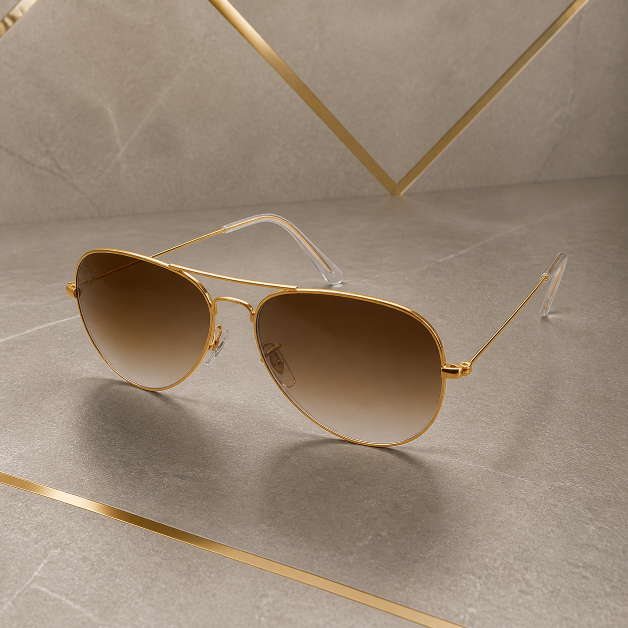 Ray-Ban unisex metal aviator sunglasses Gold / Dark Brown - front hero view