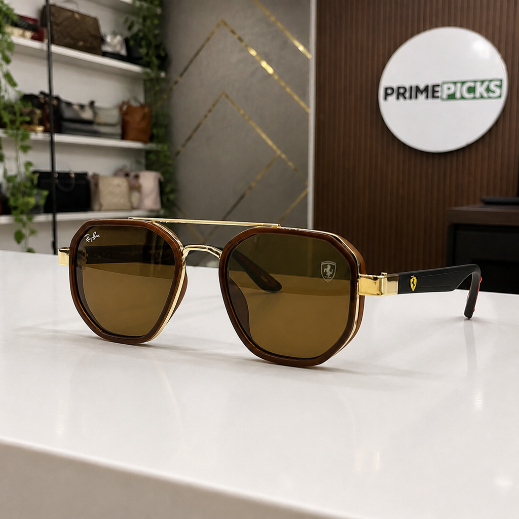 Ray-Ban Ferrari brown and gold with brown lenses square aviator sunglasses - additional product view