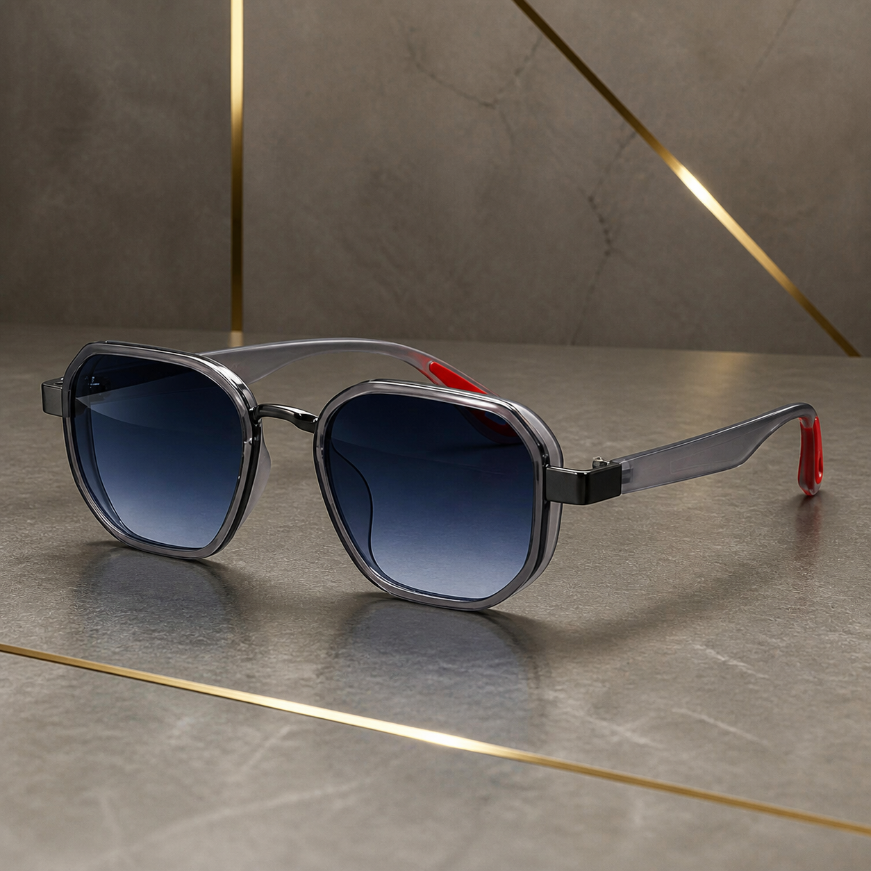 Ray-Ban unisex sport square sunglasses in smoke grey with blue gradient lenses, hero view