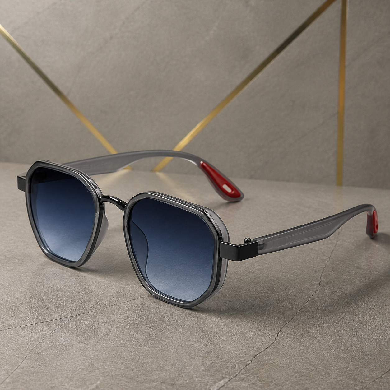 Ray-Ban unisex sport square sunglasses in smoke grey with blue gradient lenses, temple detail