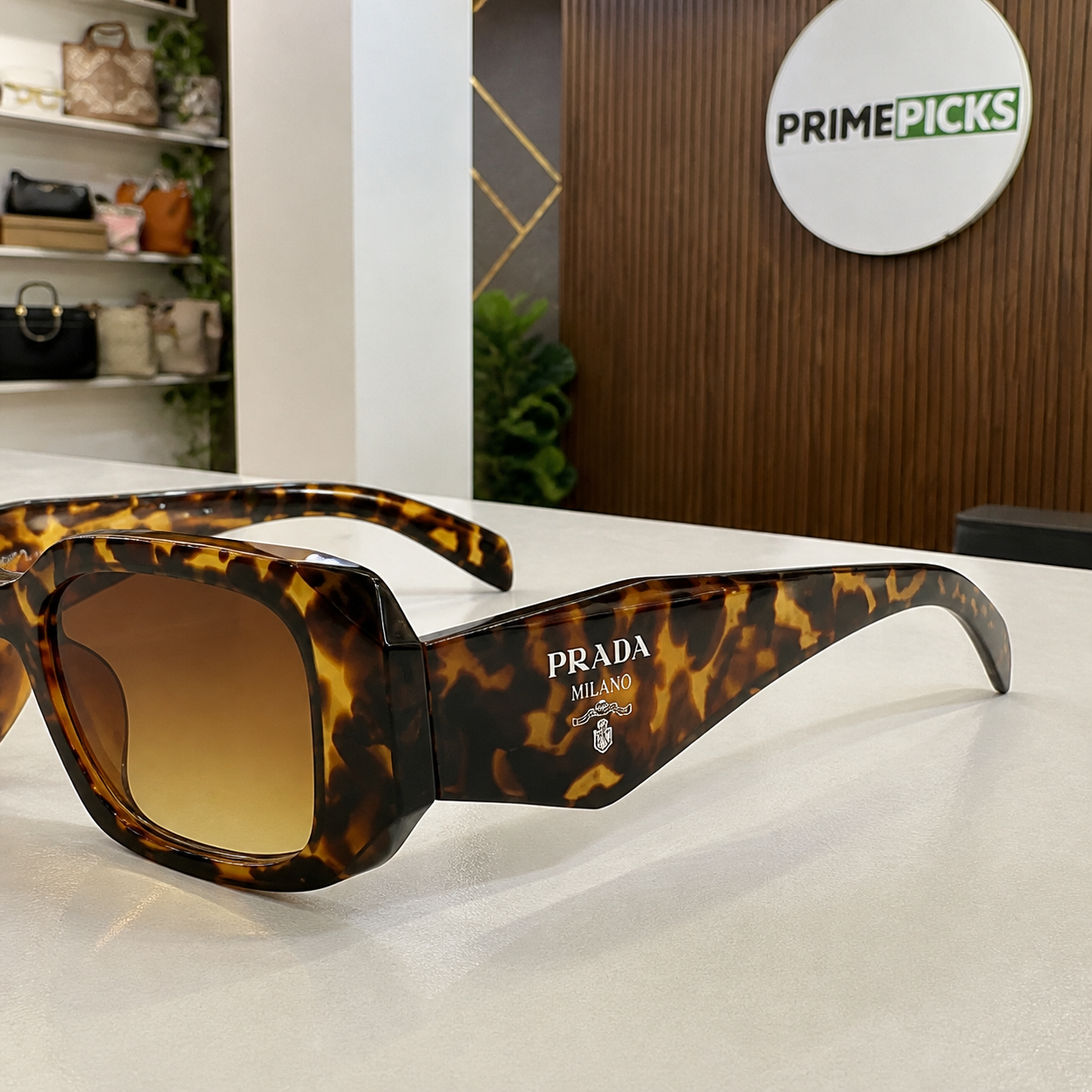 Prada Tortoiseshell and Brown Gradient sunglasses - temple detail