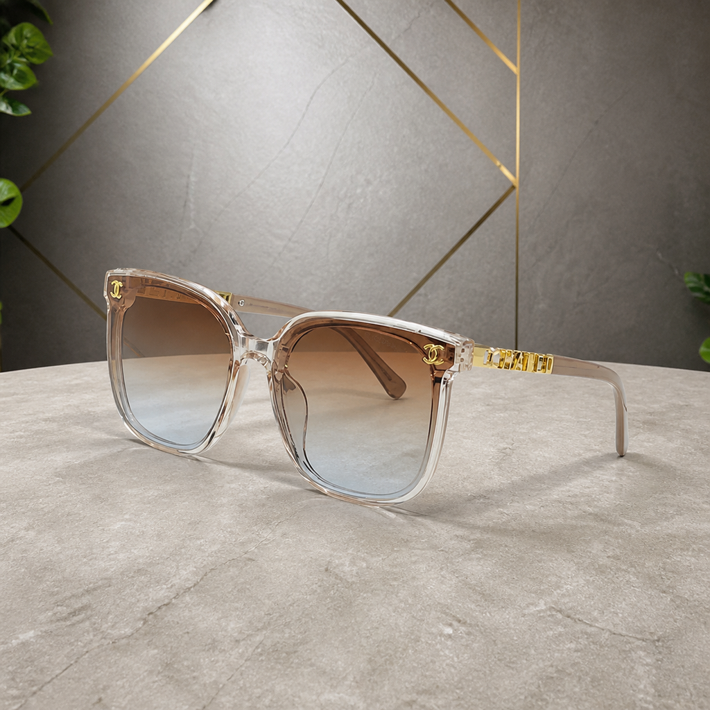 Chanel crystal-blush butterfly sunglasses with brown gradient lenses, front three-quarter hero view