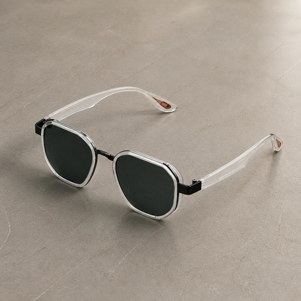 Ray-Ban unisex sport square sunglasses in crystal clear with dark green lenses, alternate view