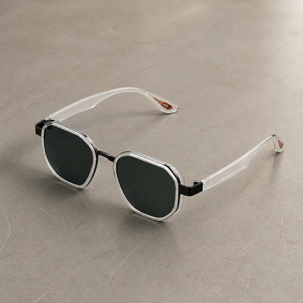 Ray-Ban unisex sport square sunglasses in crystal clear with dark green lenses, alternate view