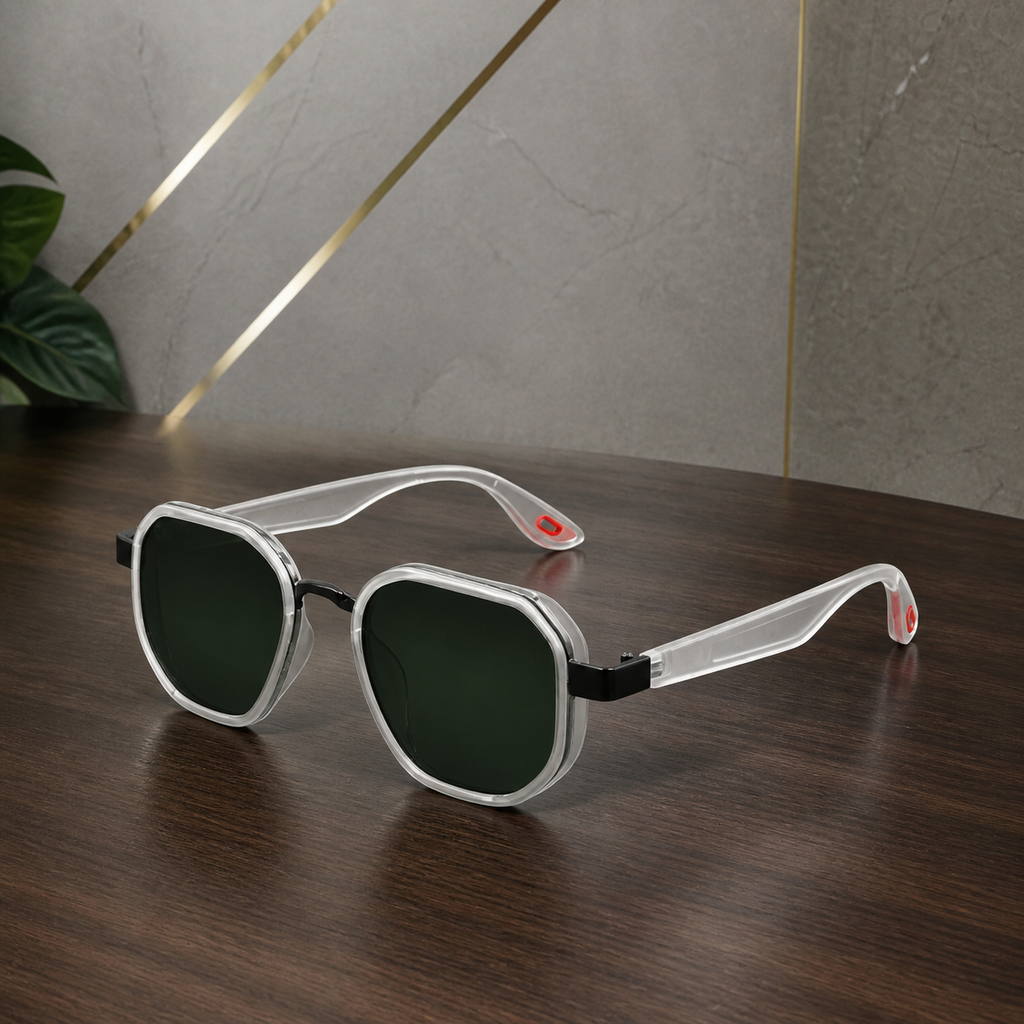Ray-Ban unisex sport square sunglasses in crystal clear with dark green lenses, additional view