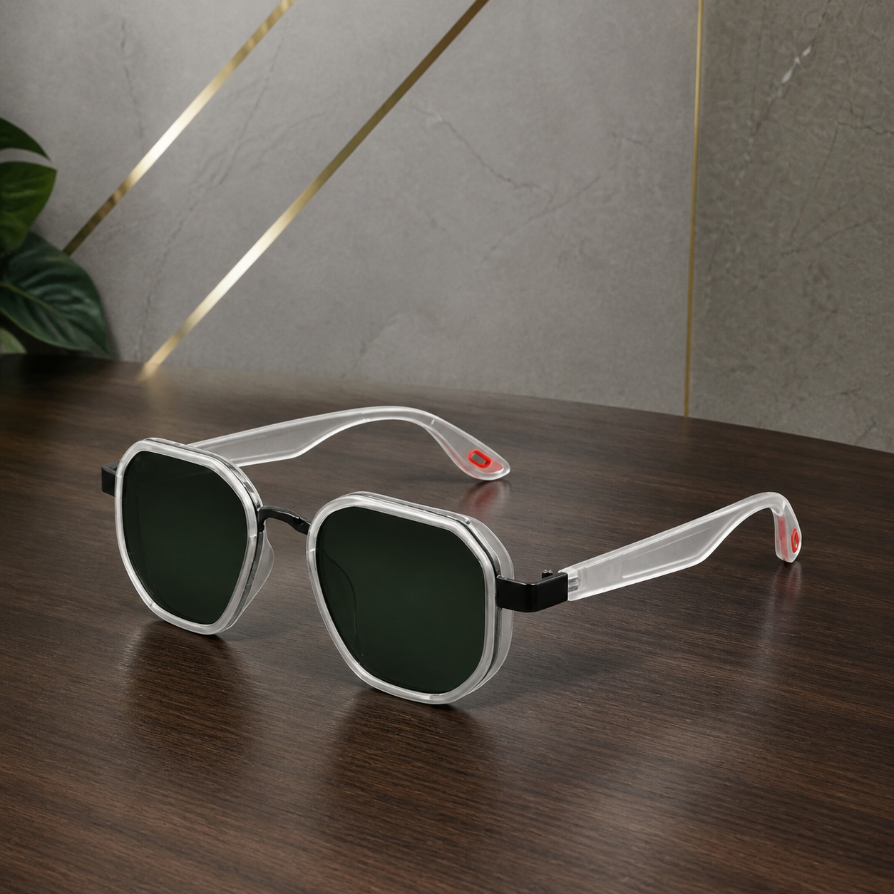 Ray-Ban unisex sport square sunglasses in crystal clear with dark green lenses, additional view