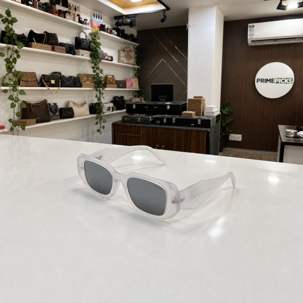 Prada Frosted White and Grey Smoke sunglasses - office lifestyle