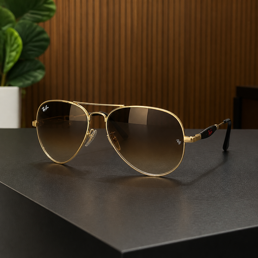 Ray-Ban 3517 Gold / Brown Gradient aviator sunglasses - office lifestyle
