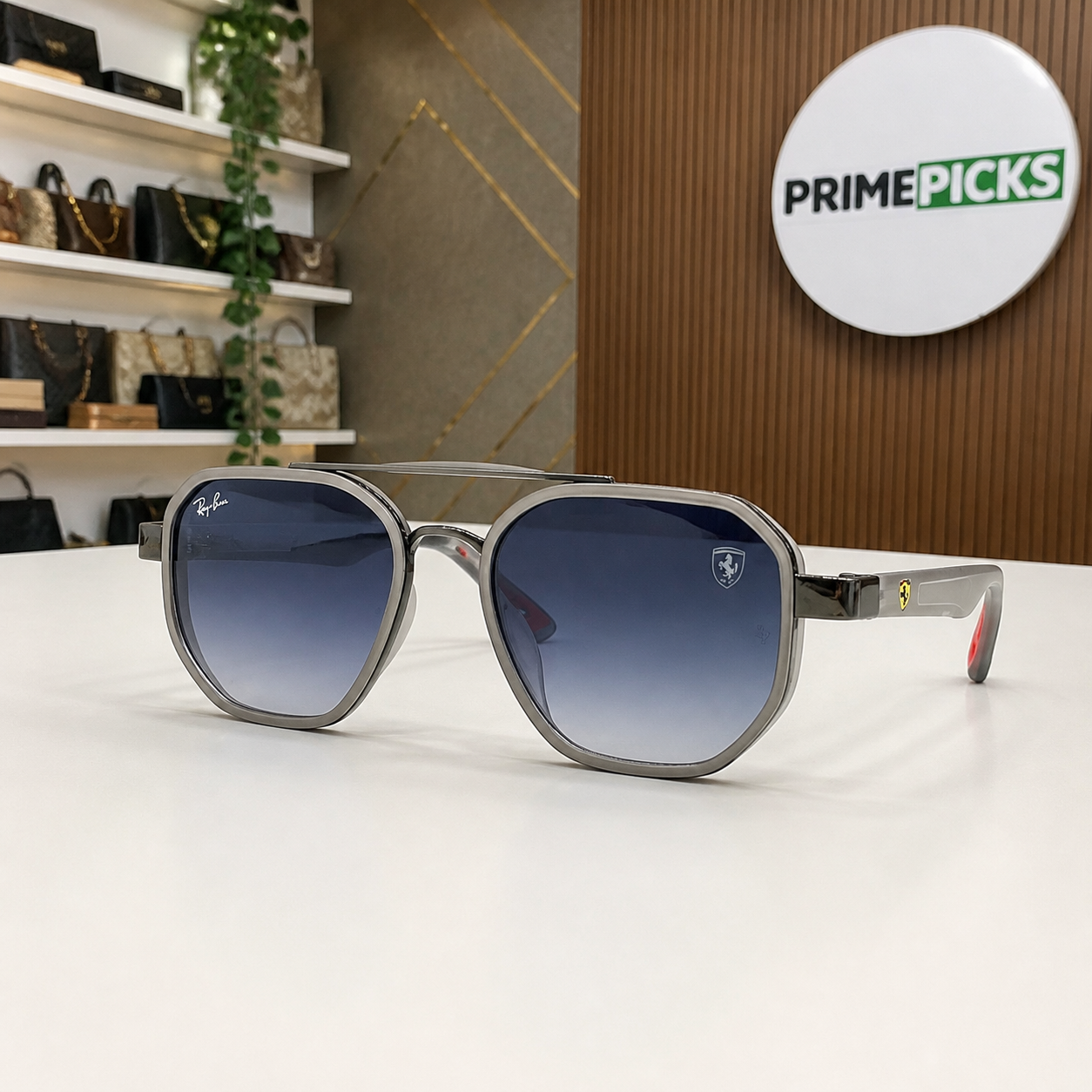Ray-Ban Ferrari gunmetal grey and blue gradient square aviator sunglasses - front hero view