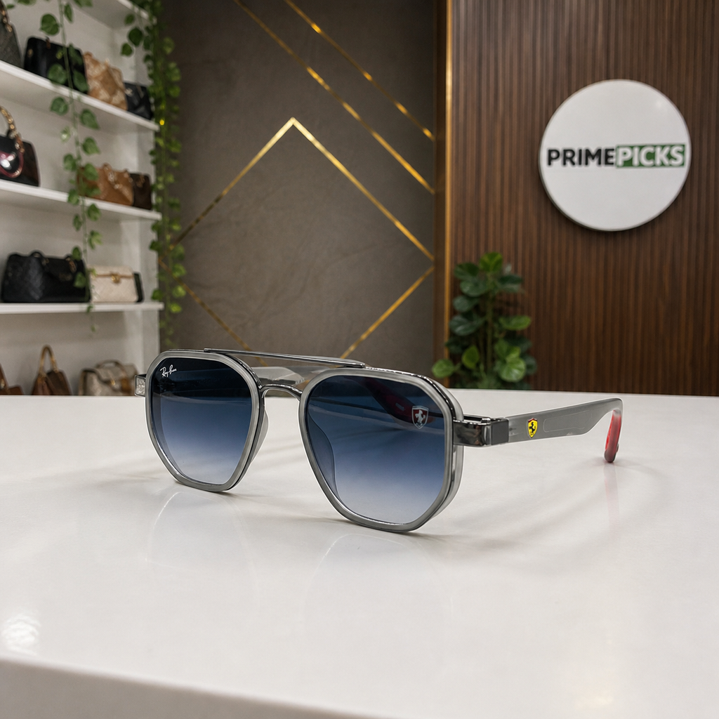 Ray-Ban Ferrari gunmetal grey and blue gradient square aviator sunglasses - alternate angle