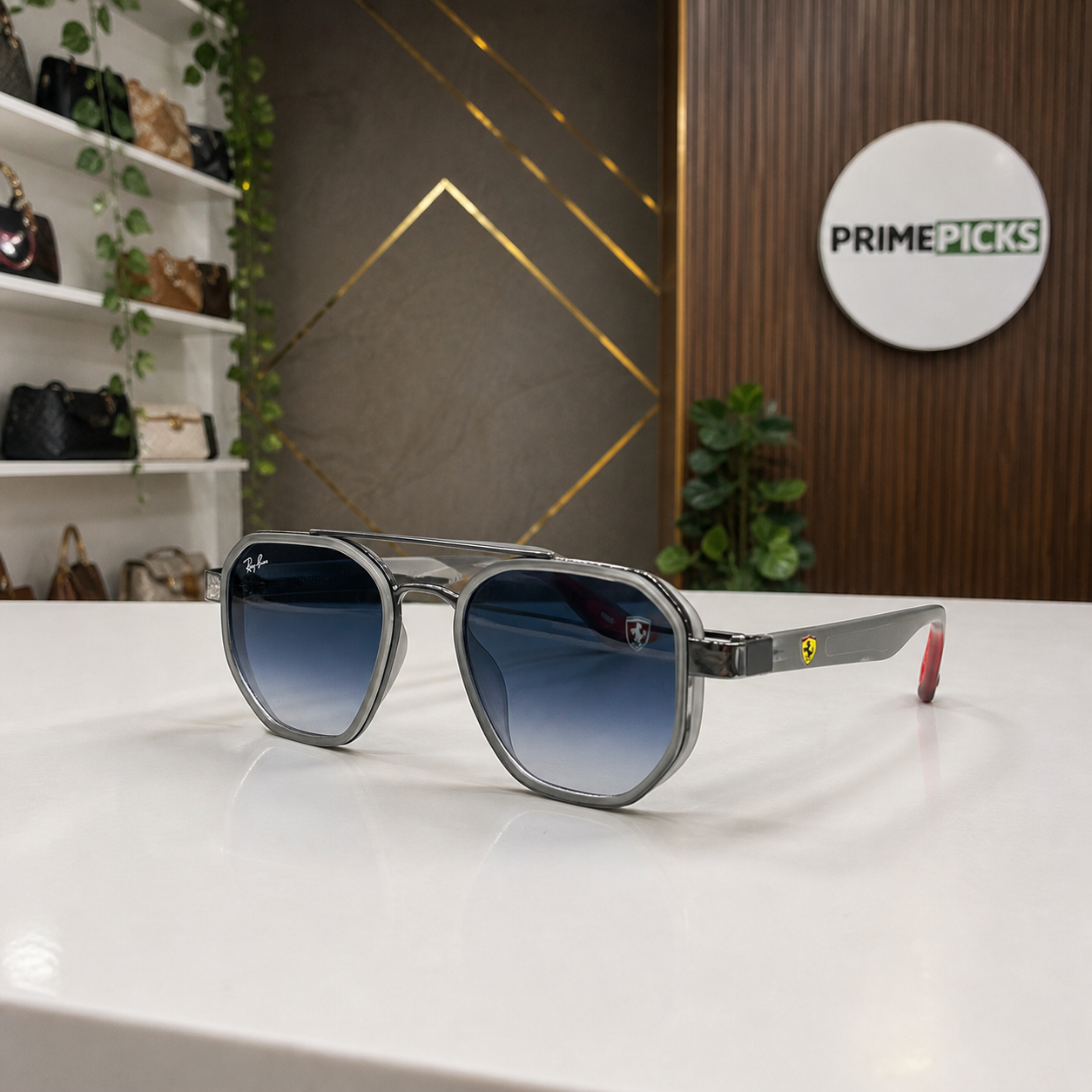 Ray-Ban Ferrari gunmetal grey and blue gradient square aviator sunglasses - alternate angle