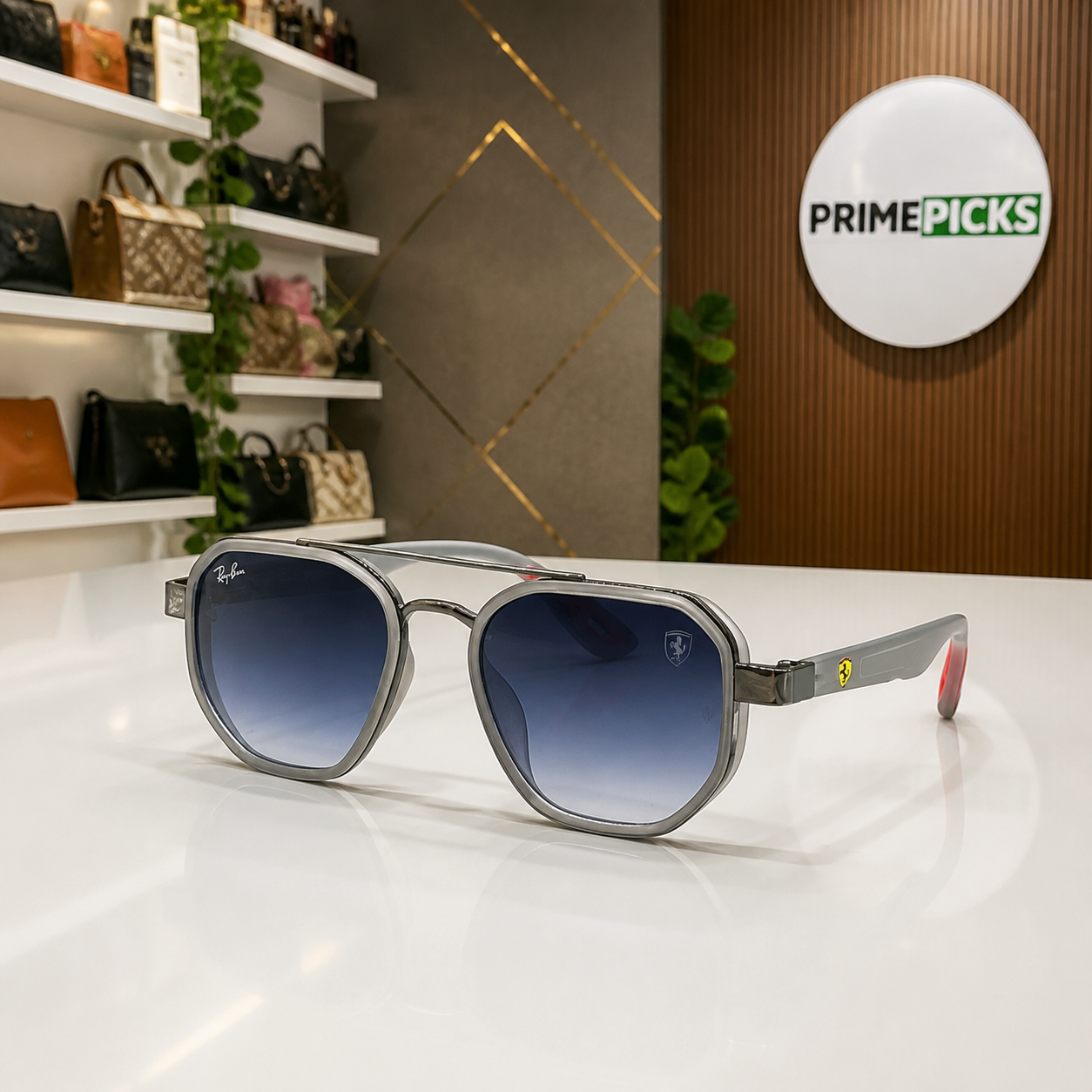 Ray-Ban Ferrari gunmetal grey and blue gradient square aviator sunglasses - additional product view