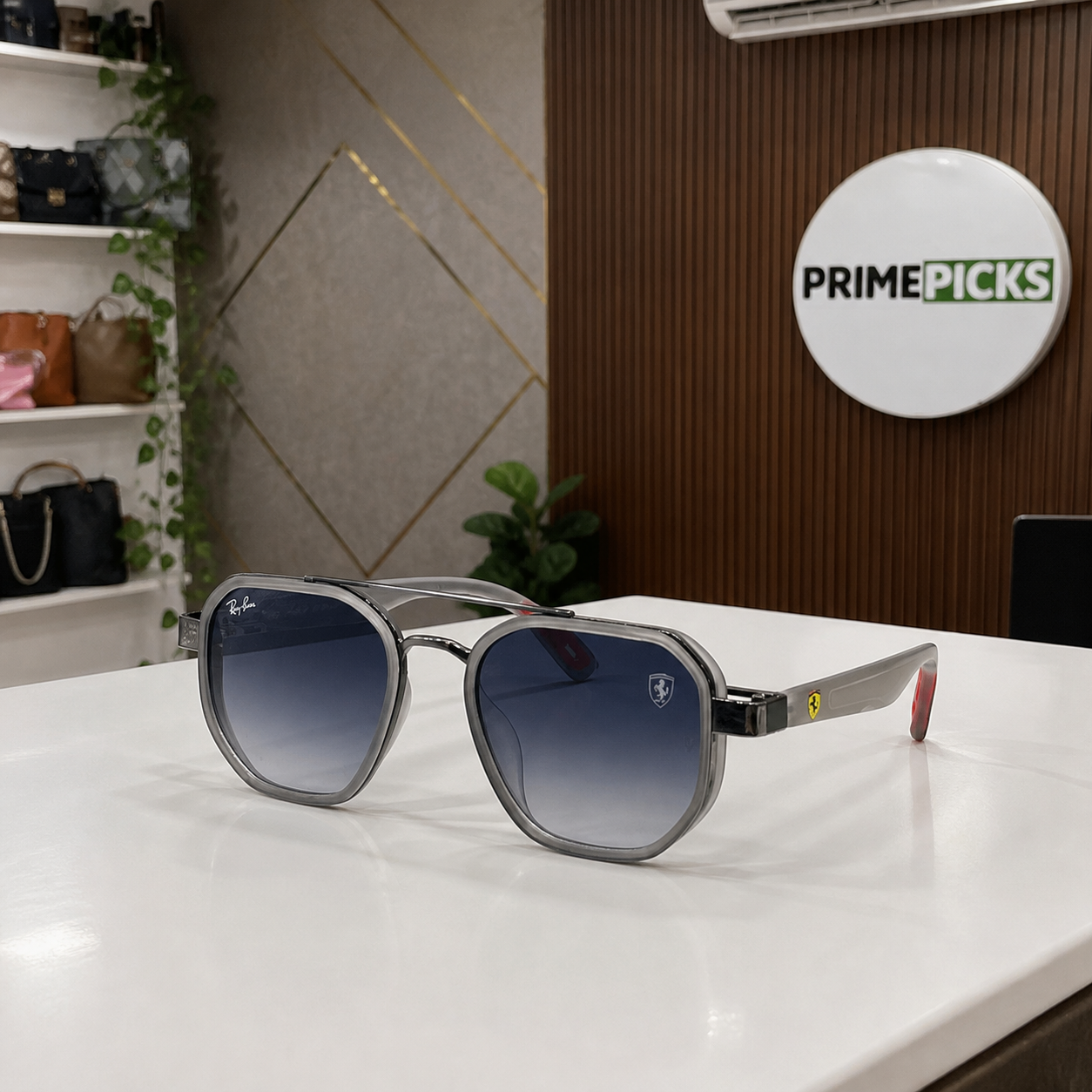 Ray-Ban Ferrari gunmetal grey and blue gradient square aviator sunglasses - office lifestyle