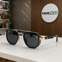 Ray-Ban Ferrari black and gold with dark smoke lenses square aviator sunglasses - front hero view