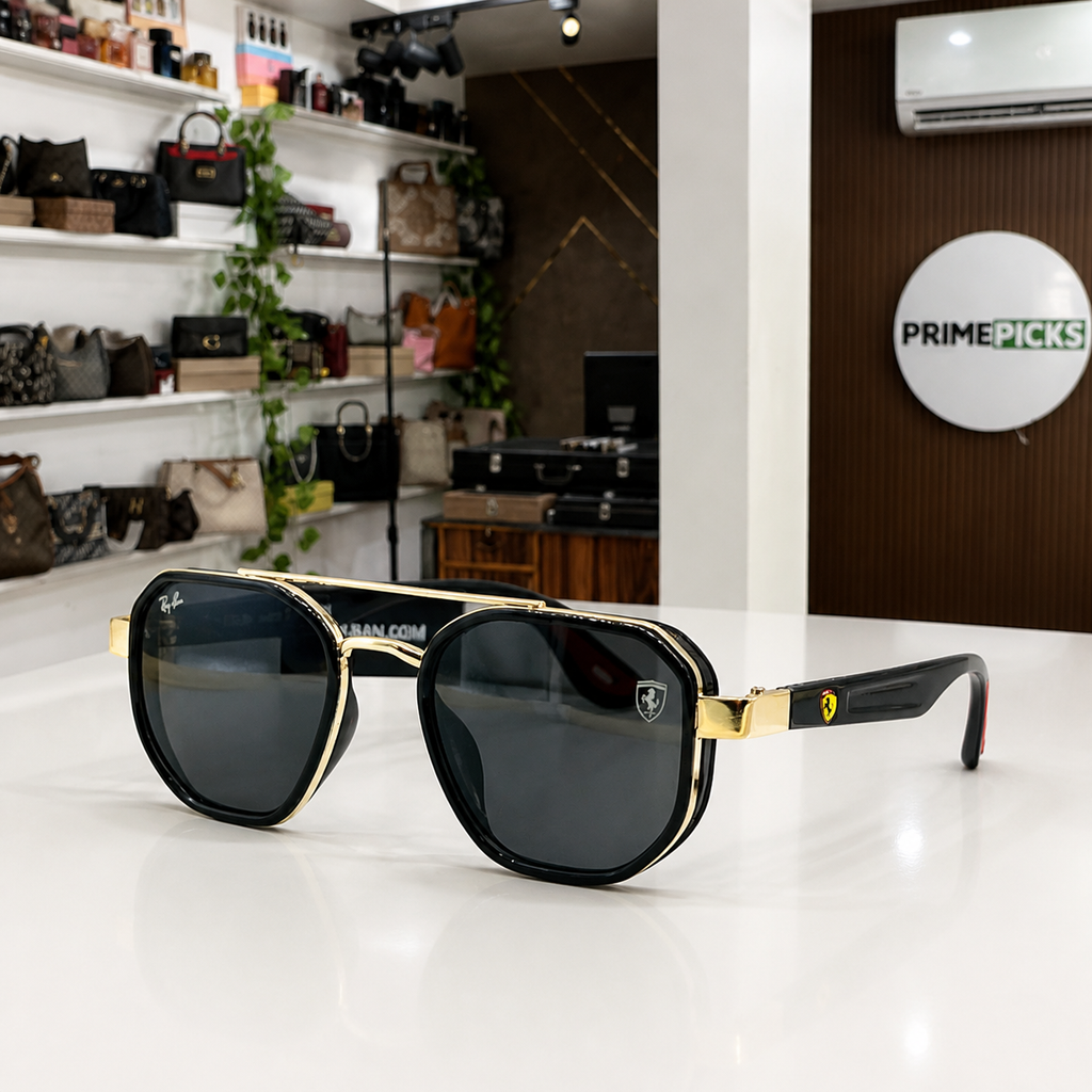 Ray-Ban Ferrari black and gold with dark smoke lenses square aviator sunglasses - additional product view
