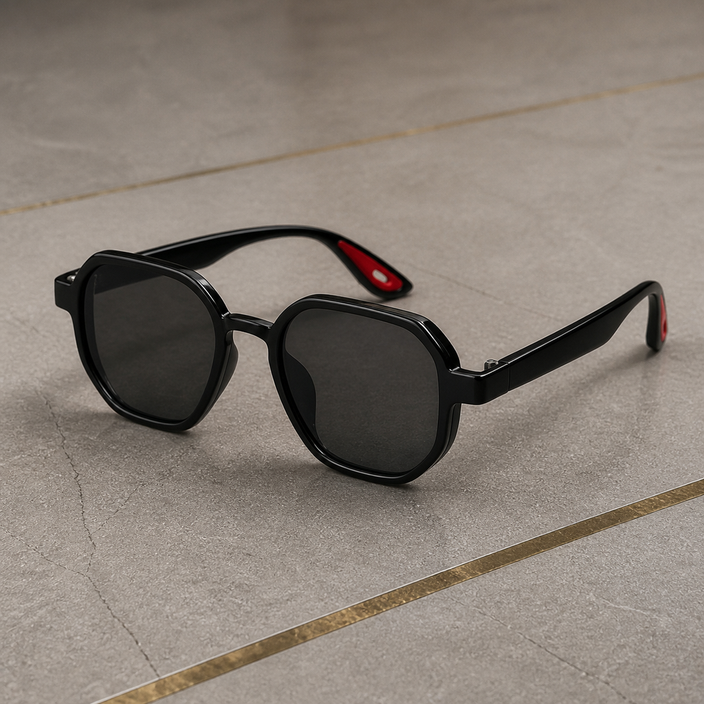 Ray-Ban unisex sport square sunglasses in black with grey smoke lenses, temple detail