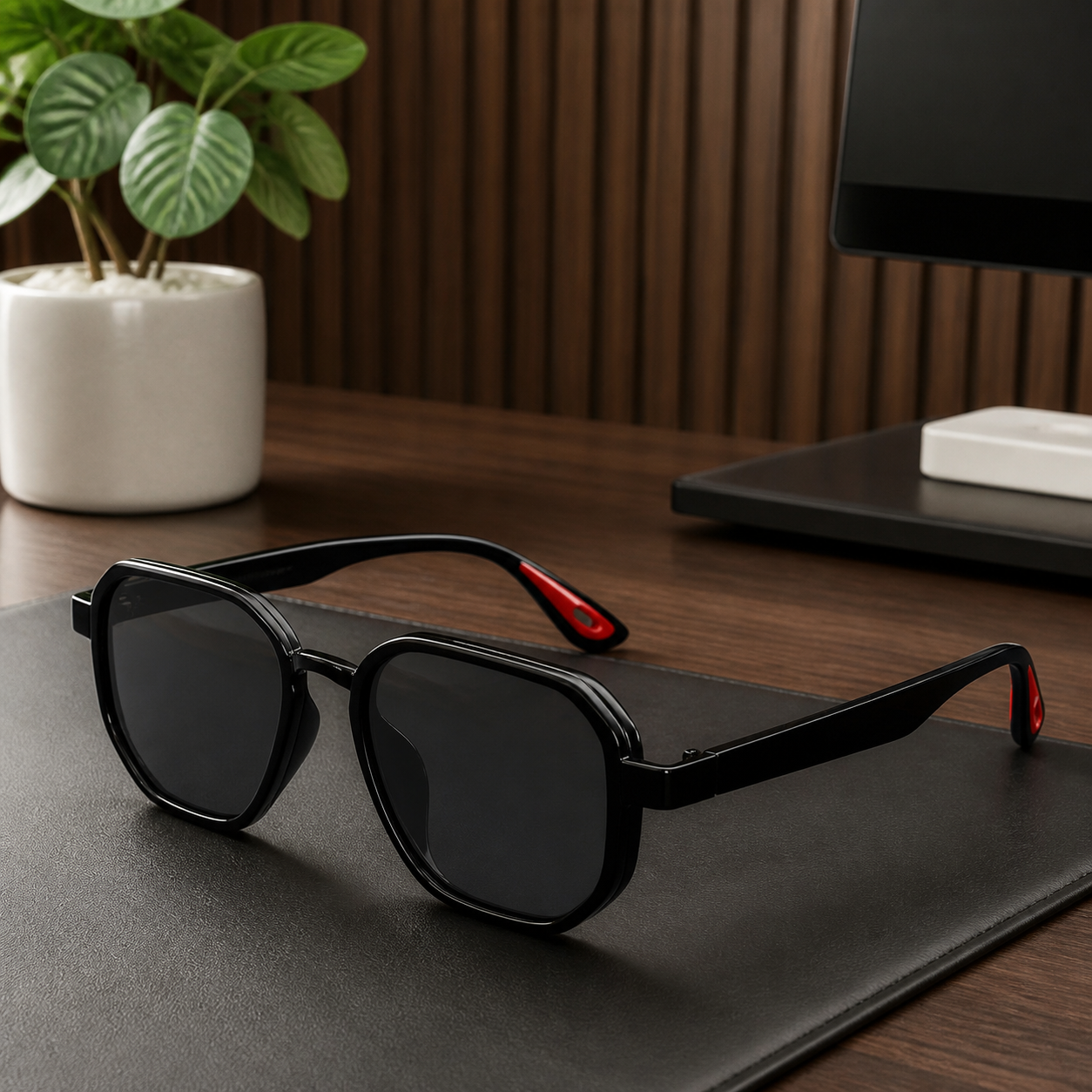 Ray-Ban unisex sport square sunglasses in black with grey smoke lenses, PrimePicks office lifestyle