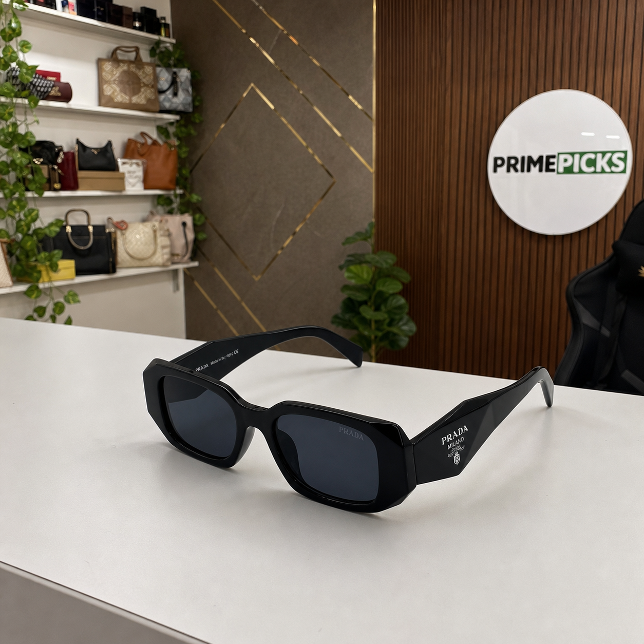 Prada Gloss Black and Dark Smoke sunglasses - office lifestyle