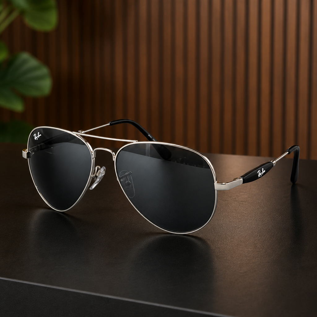 Ray-Ban 3517 Silver / Dark Smoke aviator sunglasses - office lifestyle