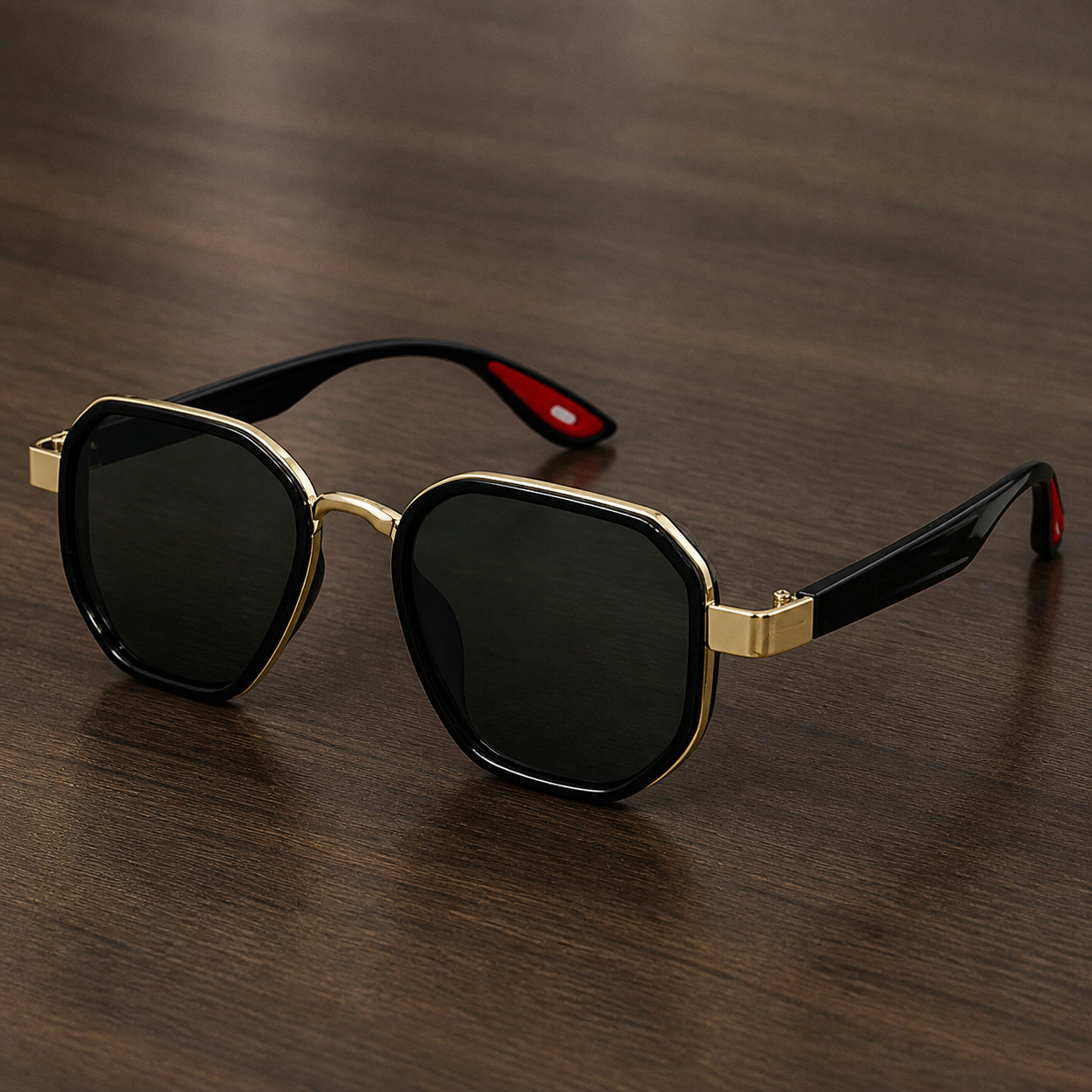 Ray-Ban unisex sport square sunglasses in black and gold-tone with dark green lenses, additional view